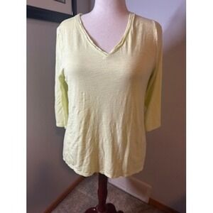 Chicos The Ultimate Tee Pale Yellow Slub V-Neck 3/4 Sleeve Top Size 2 L